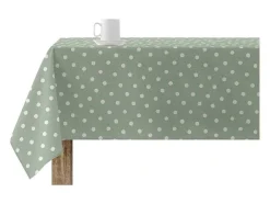 Nappe Anti-Taches 100% Coton 1 Piece Vert A Pois Blancs 140X140