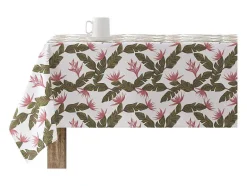 Nappe Anti-Taches 100% Coton 1 Piece Blanc A Motifs Vegetaux 100X140