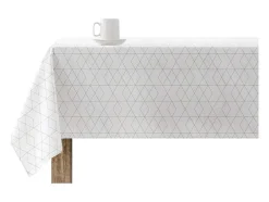 Nappe Anti-Taches 100% Coton 1 Piece Blanc A Lignes Vertes 140X140