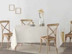 Nappe Anti-Taches 100% Coton 1 Piece Beige A Lignes Fondues 140X140