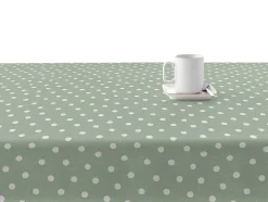 Nappe Anti-Taches 100% Coton 1 Piece Vert A Pois Blancs 140X140