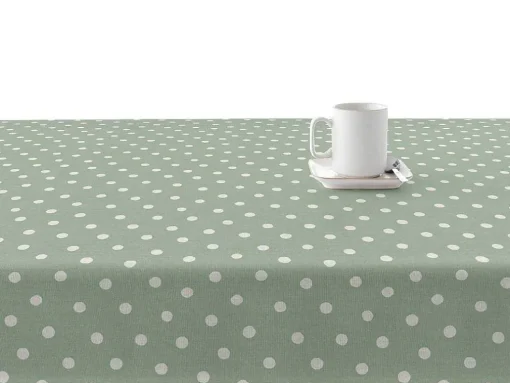 Nappe Anti-Taches 100% Coton 1 Piece Vert A Pois Blancs 140X140