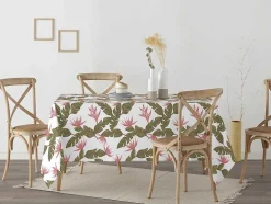 Nappe Anti-Taches 100% Coton 1 Piece Blanc A Motifs Vegetaux 100X140