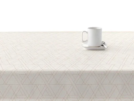 Nappe Anti-Taches 100% Coton 1 Piece Beige A Lignes Fondues 140X140