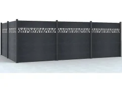 Paineis De Vedacao Para Enterrar A181 Cm, Kit De 7 Laminas Em Composito Com Decoração + 2 Postes Antracite - Enola