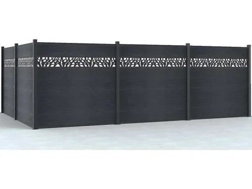 Paineis De Vedacao Para Enterrar A181 Cm, Kit De 7 Laminas Em Composito Com Decoração + 2 Postes Antracite - Enola