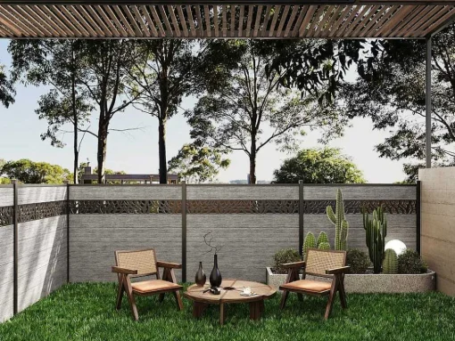 Paineis De Vedacao Para Enterrar A181 Cm, Kit De 7 Laminas Em Composito Com Decoração + 2 Postes Cinzento-Claro - Enola