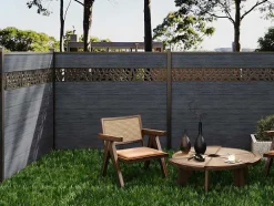 Paineis De Vedacao Para Enterrar A181 Cm, Kit De 7 Laminas Em Composito Com Decoração + 2 Postes Antracite - Enola