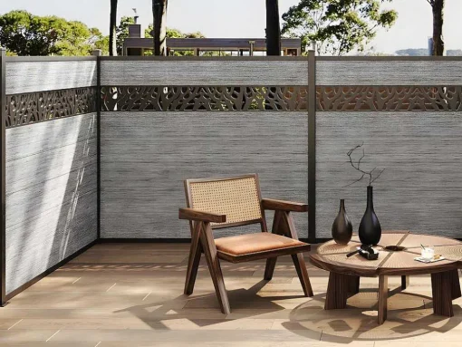 Paineis De Vedacao Para Pousar A181 Cm, Kit De 7 Laminas Em Composito Com Decoração + 2 Postes Cinzento-Claro - Enola