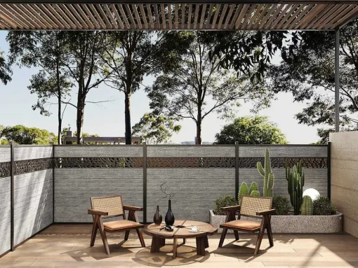Paineis De Vedacao Para Pousar A181 Cm, Kit De 7 Laminas Em Composito Com Decoração + 2 Postes Cinzento-Claro - Enola