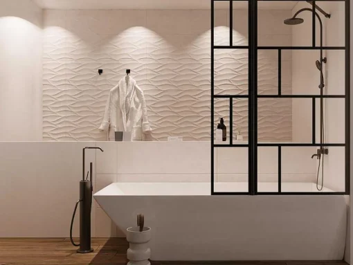 Painel De Banheira Preto Mate De Estilo Industrial Com Painel Giratorio 100X140 Cm - Obelini