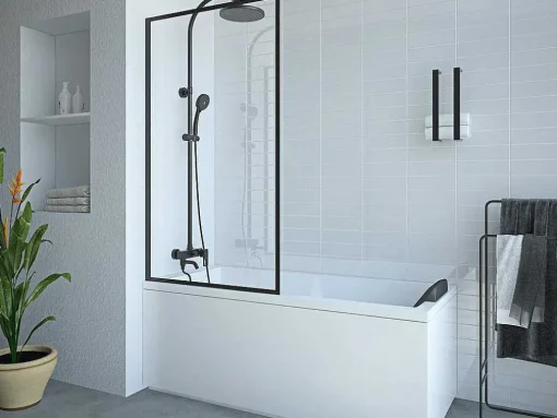 Painel De Banheira Preto Mate Estilo Industrial 80 X 140 Cm Vidro Temperado - Bradenton
