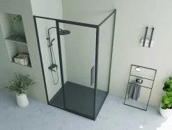 Painel De Duche Com Porta Giratoria Preto Fosco Estilo Industrial 120 X 80 X 195 Cm - Toroni