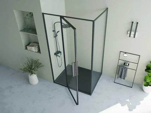 Painel De Duche Com Porta Giratoria Preto Fosco Estilo Industrial 120 X 80 X 195 Cm - Toroni