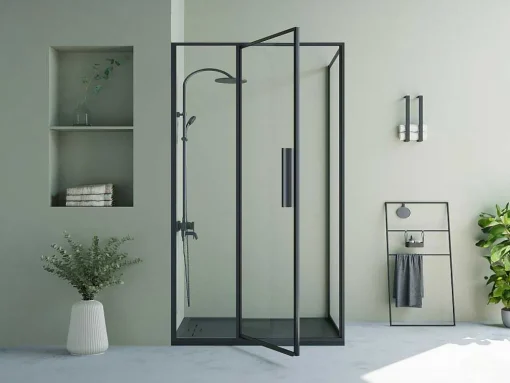 Painel De Duche Com Porta Giratoria Preto Fosco Estilo Industrial 120 X 80 X 195 Cm - Toroni