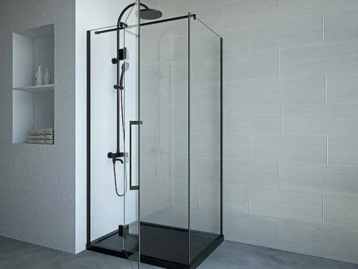 Painel De Duche Fixo Com Porta Giratoria Preto Mate Estilo Industrial 80 X 100 X 190 Cm - Princeton
