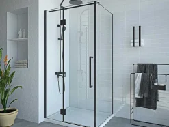 Painel De Duche Fixo Com Porta Giratoria Preto Mate Estilo Industrial 80 X 100 X 190 Cm - Princeton