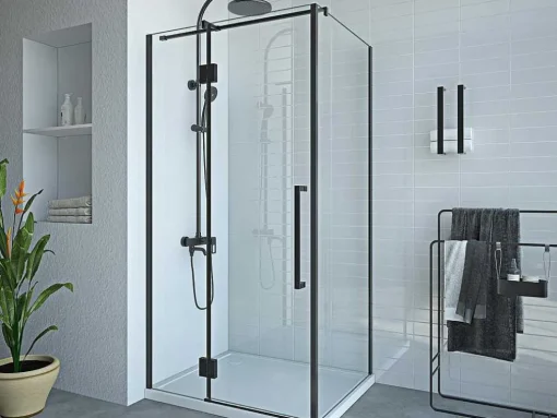 Painel De Duche Fixo Com Porta Giratoria Preto Mate Estilo Industrial 80 X 100 X 190 Cm - Princeton