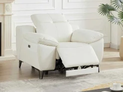 Poltrona Articulada Elétrica Couro Branco - Roveto