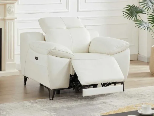 Poltrona Articulada Elétrica Couro Branco - Roveto