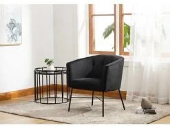 Poltrona Cabriolet Em Veludo Preto - Fakart