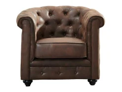 Poltrona Chesterfield Em Microfibra Com Aspeto De Pele Envelhecida