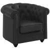 Poltrona Em Pele De Bufalo - Preto - Chesterfield