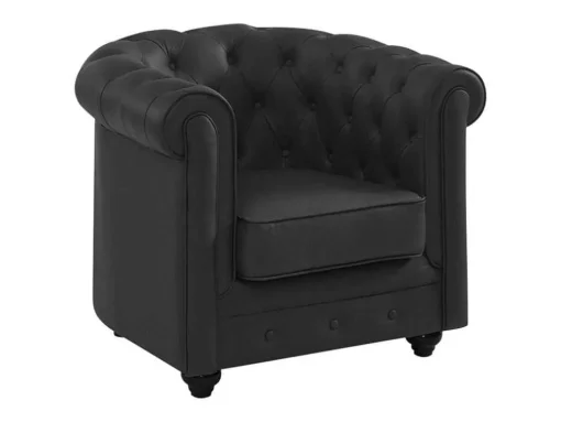 Poltrona Em Pele De Bufalo - Preto - Chesterfield