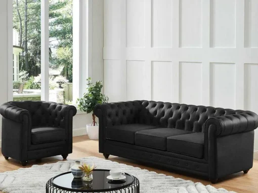 Poltrona Em Pele De Bufalo - Preto - Chesterfield