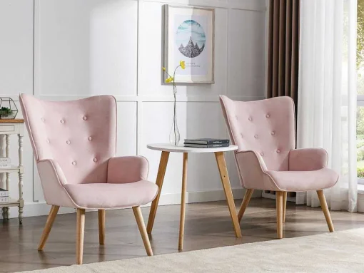 Poltrona Em Veludo Cor-De-Rosa - Vately