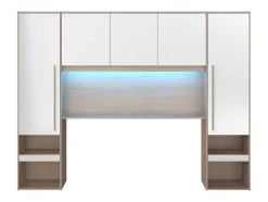 Ponte De Cama Com Espacos De Arrumação Com Leds C265 Cm Cor Branco Brilhante E Natural - Velona
