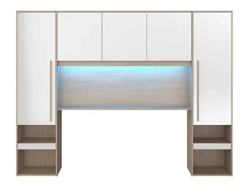 Ponte De Cama Com Espacos De Arrumação Com Leds C265 Cm Cor Branco Brilhante E Natural - Velona