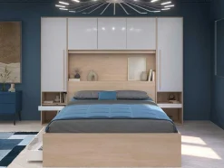 Ponte De Cama Com Espacos De Arrumação Com Leds C265 Cm Cor Branco Brilhante E Natural - Velona
