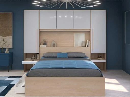 Ponte De Cama Com Espacos De Arrumação Com Leds C265 Cm Cor Branco Brilhante E Natural - Velona