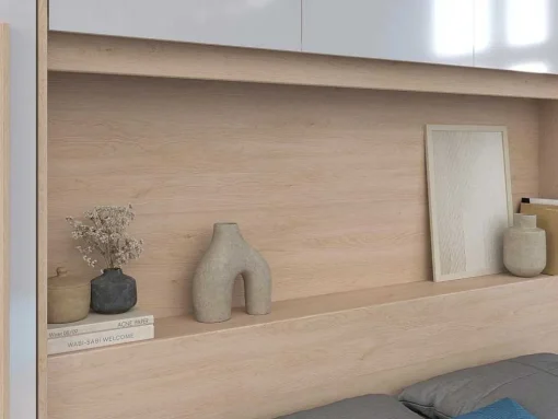 Ponte De Cama Com Espacos De Arrumação Com Leds C265 Cm Cor Branco Brilhante E Natural - Velona