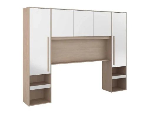 Ponte De Cama Com Espacos De Arrumação Com Leds C265 Cm Cor Branco Brilhante E Natural - Velona