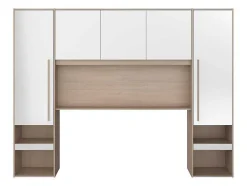 Ponte De Cama Com Espacos De Arrumação Com Leds C265 Cm Cor Branco Brilhante E Natural - Velona