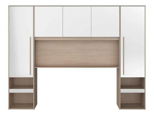 Ponte De Cama Com Espacos De Arrumação Com Leds C265 Cm Cor Branco Brilhante E Natural - Velona