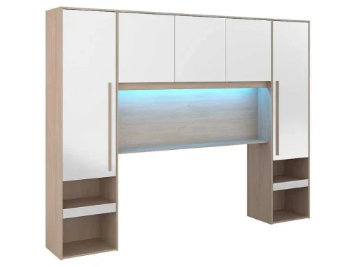 Ponte De Cama Com Espacos De Arrumação Com Leds C265 Cm Cor Branco Brilhante E Natural - Velona