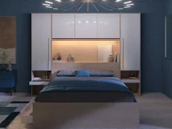 Ponte De Cama Com Espacos De Arrumação Com Leds C265 Cm Cor Branco Brilhante E Natural - Velona