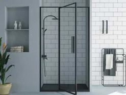 Porta De Duche Giratoria Preto Mate Estilo Industrial 120X195 Cm - Toroni