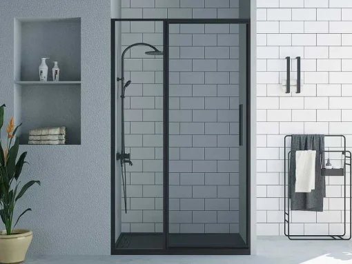Porta De Duche Giratoria Preto Mate Estilo Industrial 120X195 Cm - Toroni