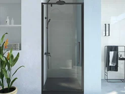 Porta De Duche Giratoria Em Metal Preto Mate De Estilo Industrial 90 X 195 Cm - Tamri
