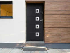 Porta De Entrada Em Aco Envidracado Com Inox A207 X L100 Cm Antracite, Abertura Para A Esquerda - Tifana