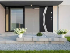 Porta De Entrada Em Aco Envidracado Com Inox De A.207 X L.100 Cm Cor Antracite Com Abertura Para A Esquerda - Trofa