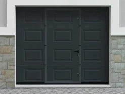 Porta De Garagem Seccionada Com Motor Somfy Com Padrao Quadriculado E Porta Central Antracite - Caopas