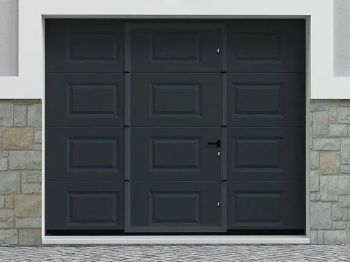 Porta De Garagem Seccionada Com Motor Somfy Com Padrao Quadriculado E Porta Central Antracite - Caopas