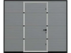 Porta De Garagem Seccionada Efeito Ranhurado Com Porta Central Cinza Com Motor Somfy - Noria