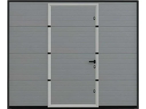 Porta De Garagem Seccionada Efeito Ranhurado Com Porta Central Cinza Com Motor Somfy - Noria