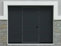 Porta De Garagem Seccionada Efeito Ranhurado Com Porta Central Antracite Motorizada - Noria